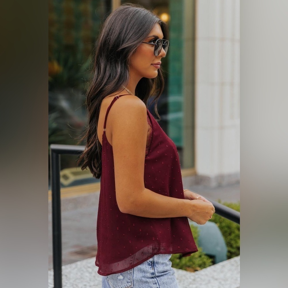 NWT BLU PEPPER Burgundy Lace Textured Cami M - Picture 4 of 6